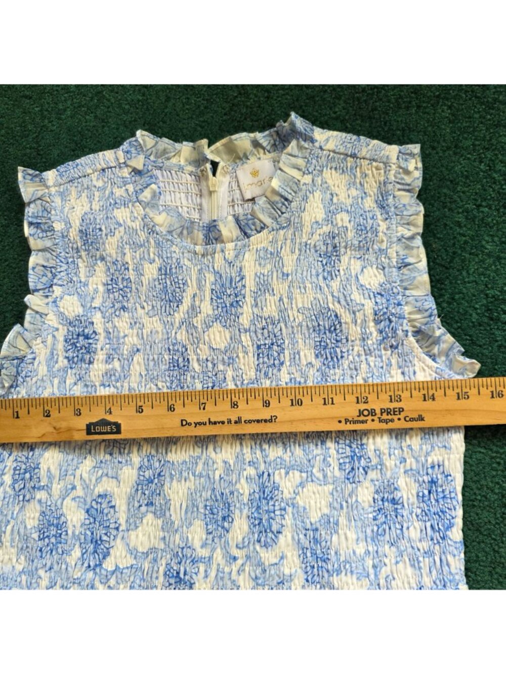 J. Marie Womens Maxi Dress Sz M Blue & White Floral Smocked Maxi 100% Cotton EUC - Picture 7 of 10